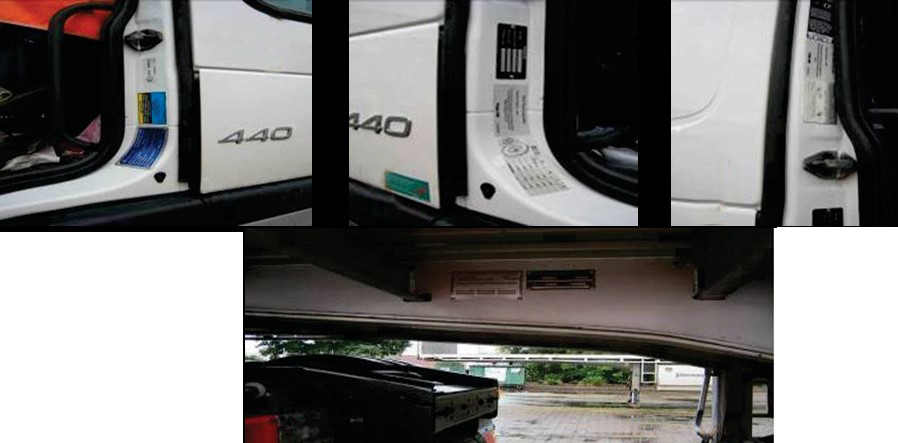 Photographs showing various locations for compliance/identification plates