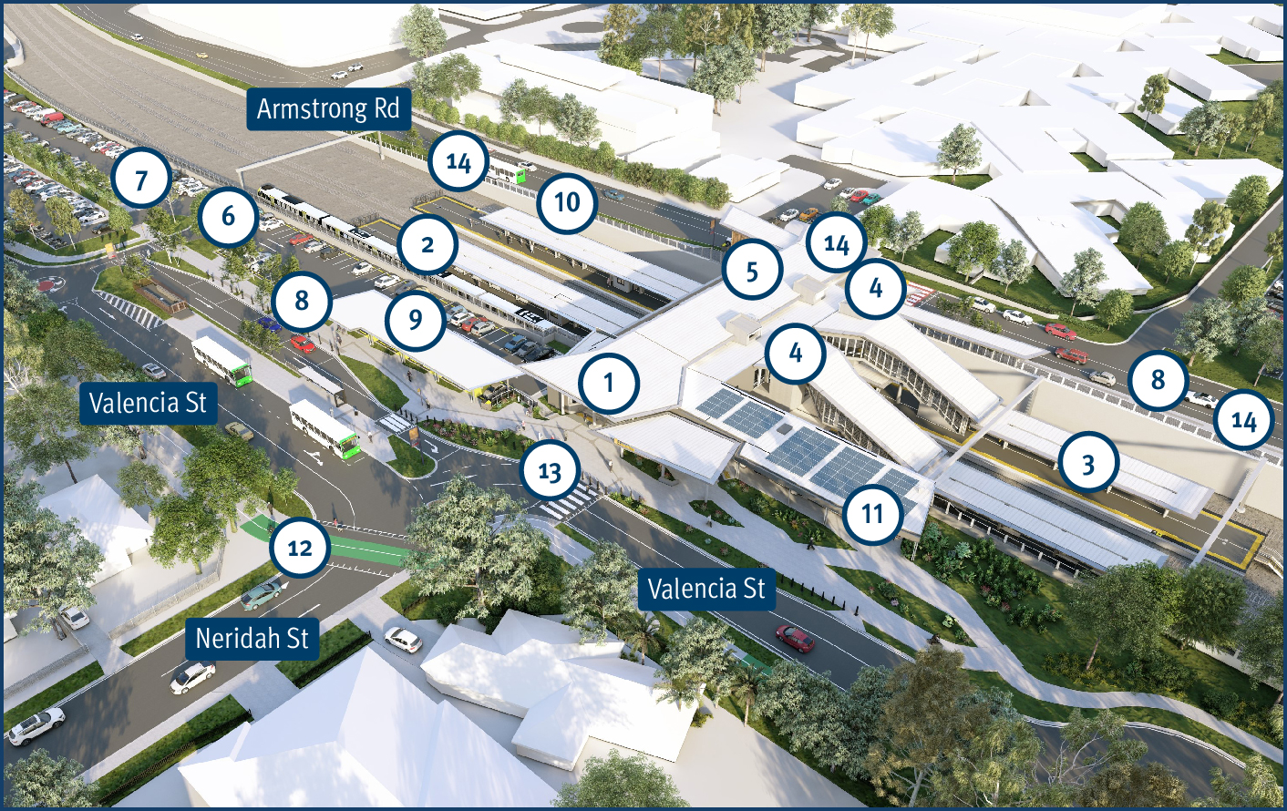 Map of the new Loganlea station - Valencia Street, Armstrong Road and Neridah Street.