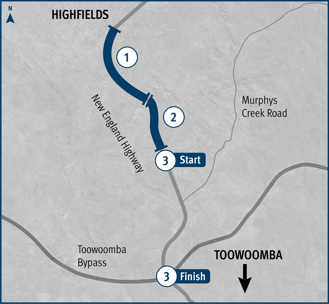 New England Highway Cycleway Highfields to Toowoomba CBD location map