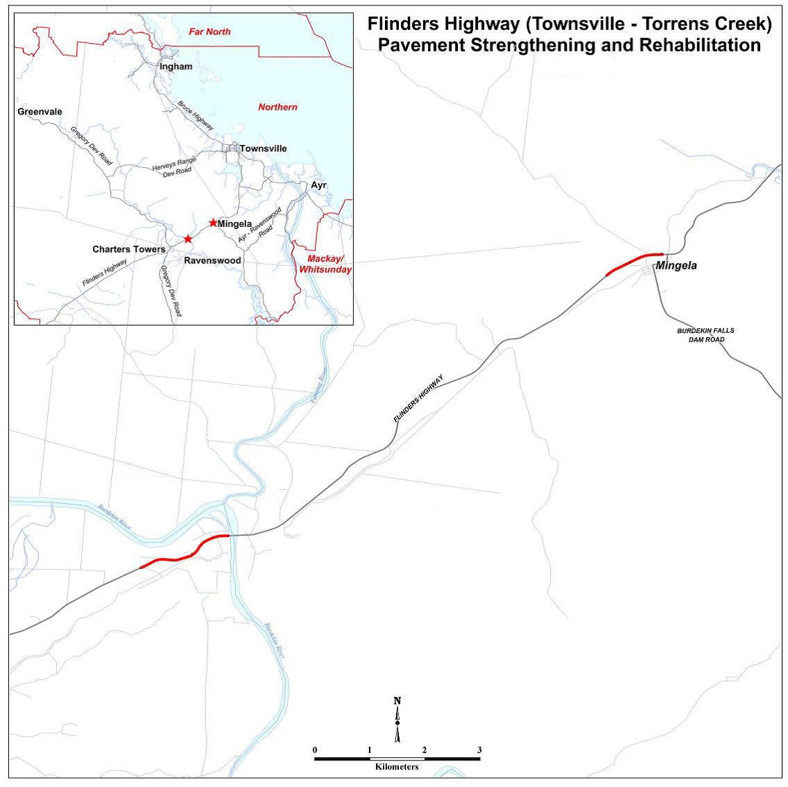 Flinders Highway widening (Townsville – Torrens Creek): map