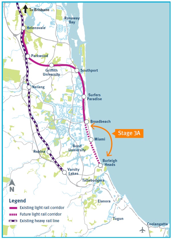 Map or Gold Coast Light Rail Stage 3A
