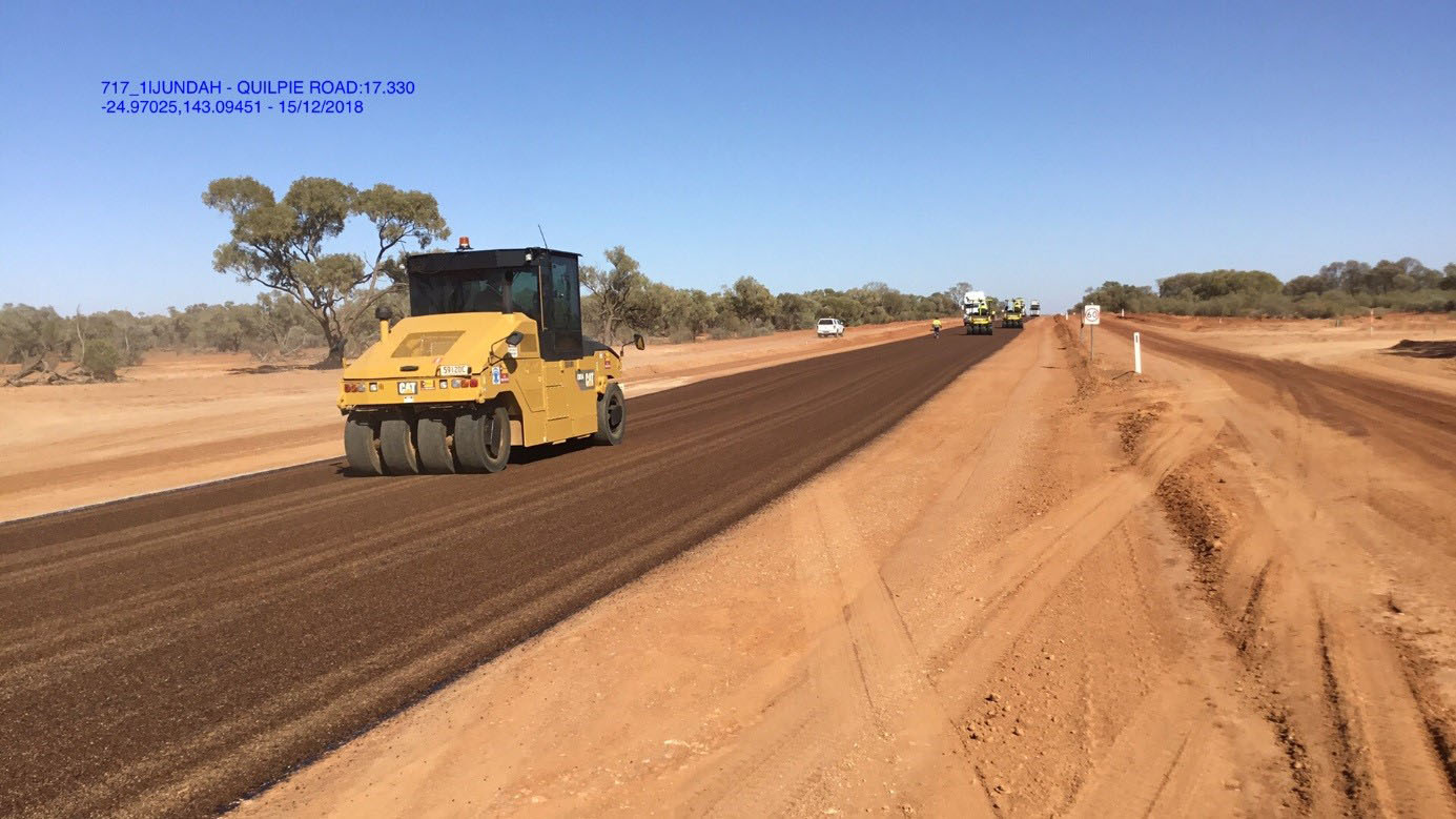 Sealing works underway on the Jundah-Quilpie Road (December 2018).