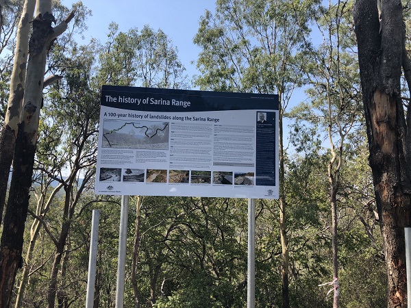 A board showing the history of landslides along the Sarina Range