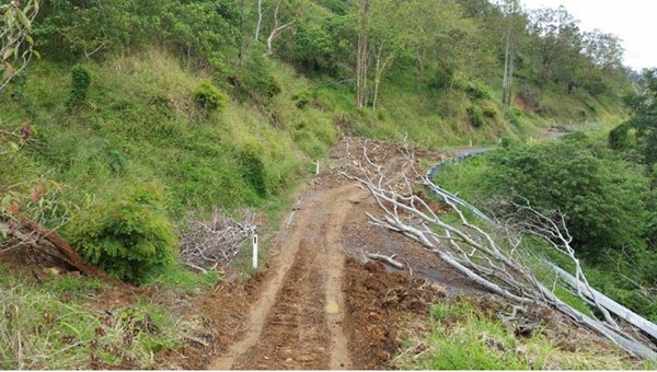 Damage sustained to Marlborough-Sarina Road along the Sarina Range as a result of STC Debbie in 2017.