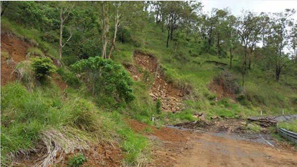 Damage sustained to Marlborough-Sarina Road along the Sarina Range as a result of STC Debbie in 2017.