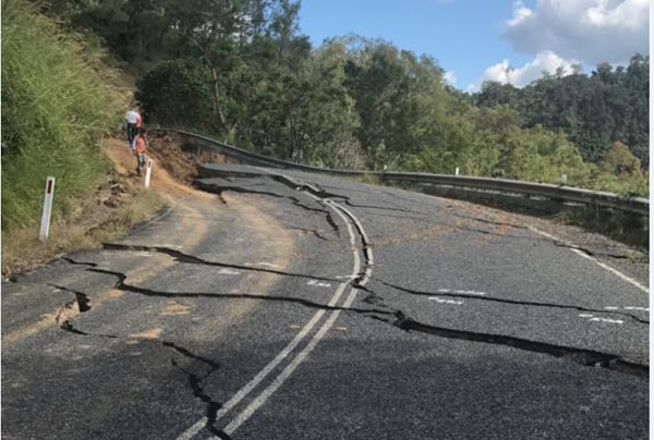 Damage sustained to Marlborough-Sarina Road along the Sarina Range as a result of STC Debbie in 2017.