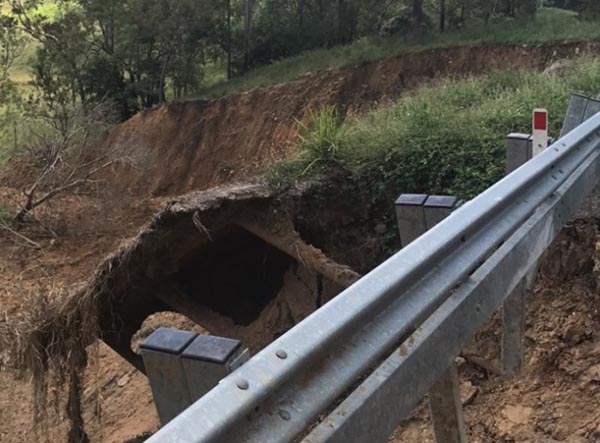 Damage sustained to Marlborough-Sarina Road along the Sarina Range as a result of STC Debbie in 2017.