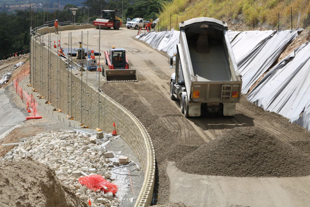 Construction of block retaining wall site