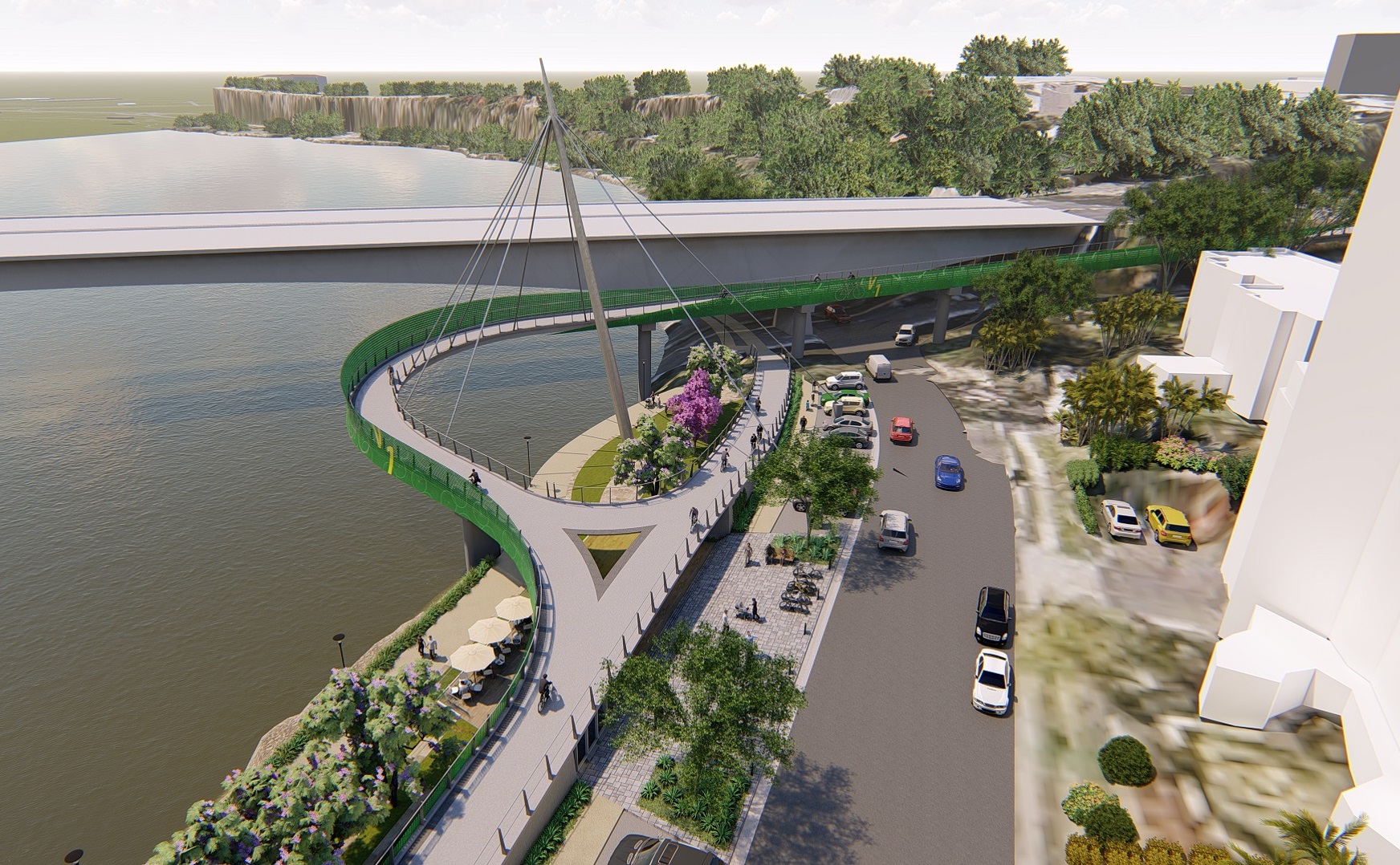 Artists impression of the velobridge at Lower River Terrace