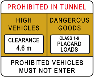 Prohibited in tunnel sign