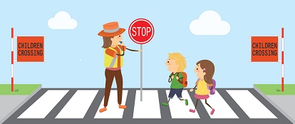 Cartoon image of a school crossing.