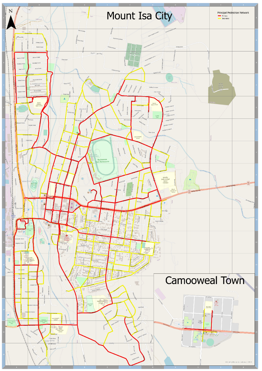 Map of Mount Isa City, with Camooweal Town inset, taken from the draft Mt Isa walking plan