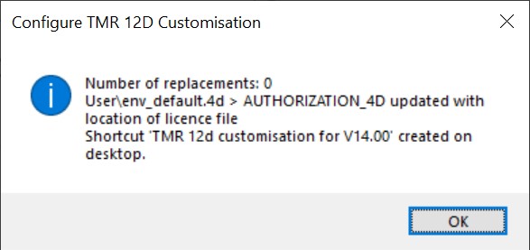 TMR 12d customisation installation completion screen