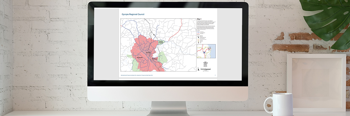 A computer screen showing a city network map. Text says Gympie Regional Council.