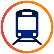 Icon of a train front on with a circle around it