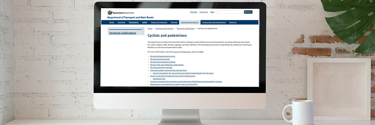 A computer screen showing a web page. Text says ‘Bike riders and pedestrians’