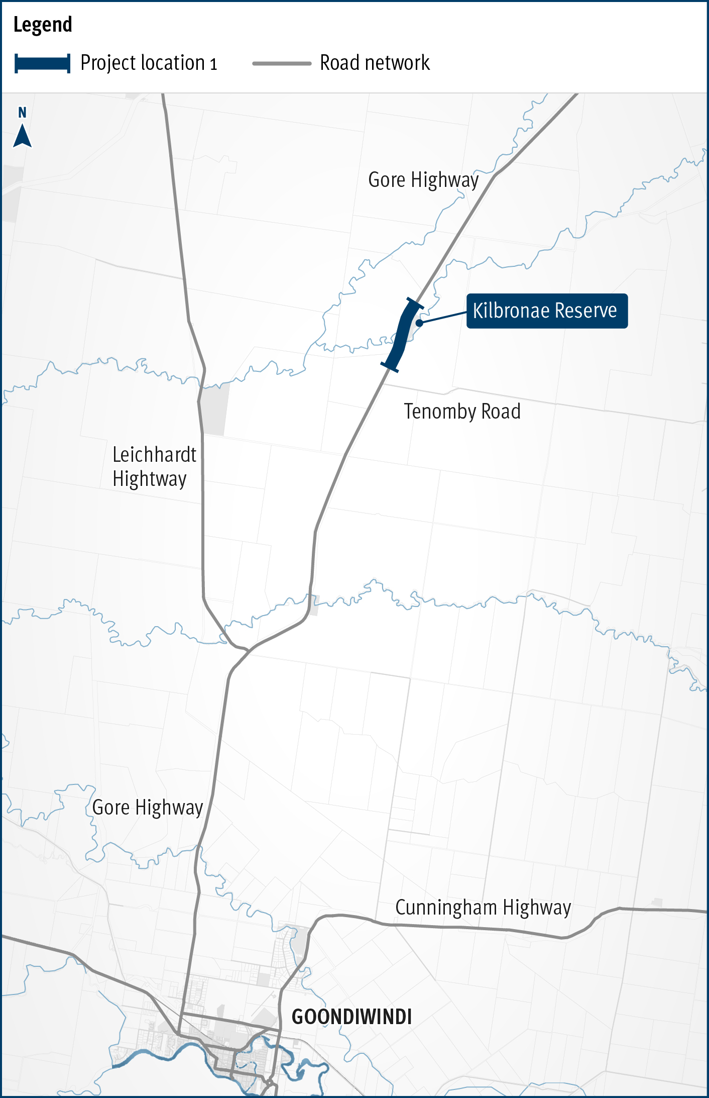 Map text: Map of Wyaga Creek upgrade which will deliver a new 63 metre bridge to replace the existing crossing.