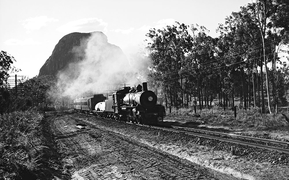 Beerburrum Road overbridge looking back toward Beerburrum station in 1965
