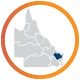 Wide Bay Burnett region highlighted in a map of Queensland
