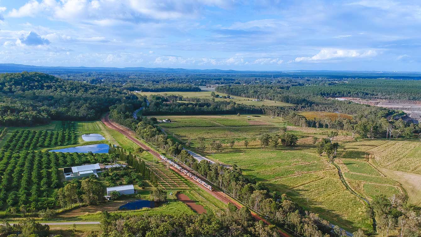 Aerial view of the Beerburrum to Nambour rail line