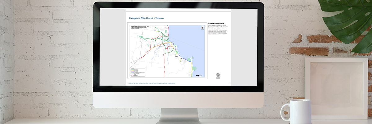A computer screen showing a city network map. Text says Livingstone shire council – Yeppoon.
