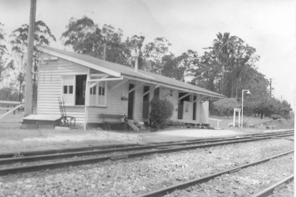 Beerburrum Road overbridge looking back toward Beerburrum station in 1965