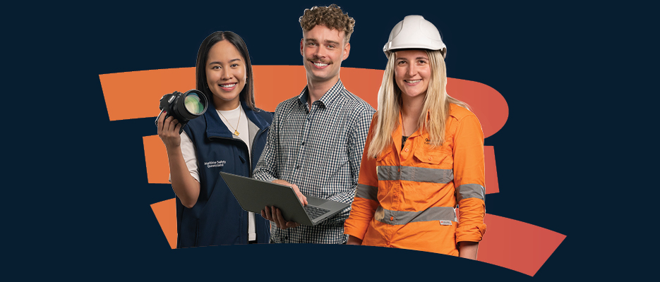 Woman in high visibility wear, woman office wear, man in high visibility workwear, man in high visibility vest looking at ipad. 