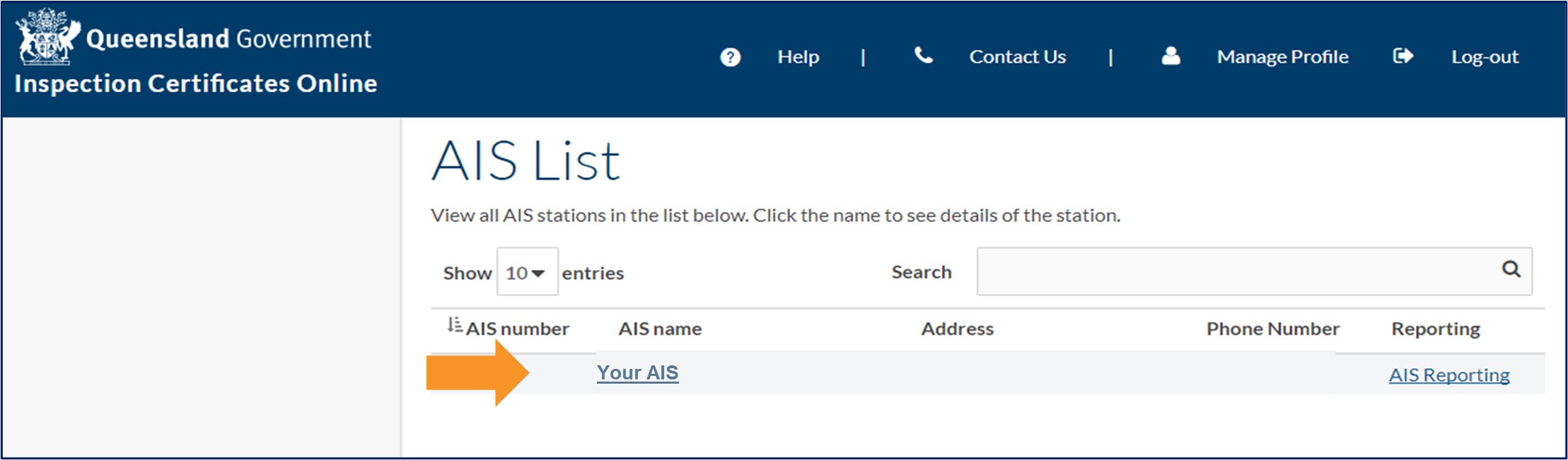 Inspection Certificates Online AIS List screen.