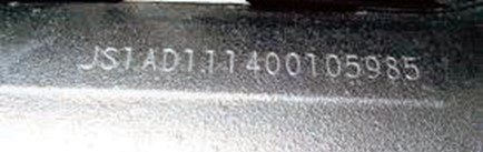Photograph showing an example of a vehicle identification number (VIN)