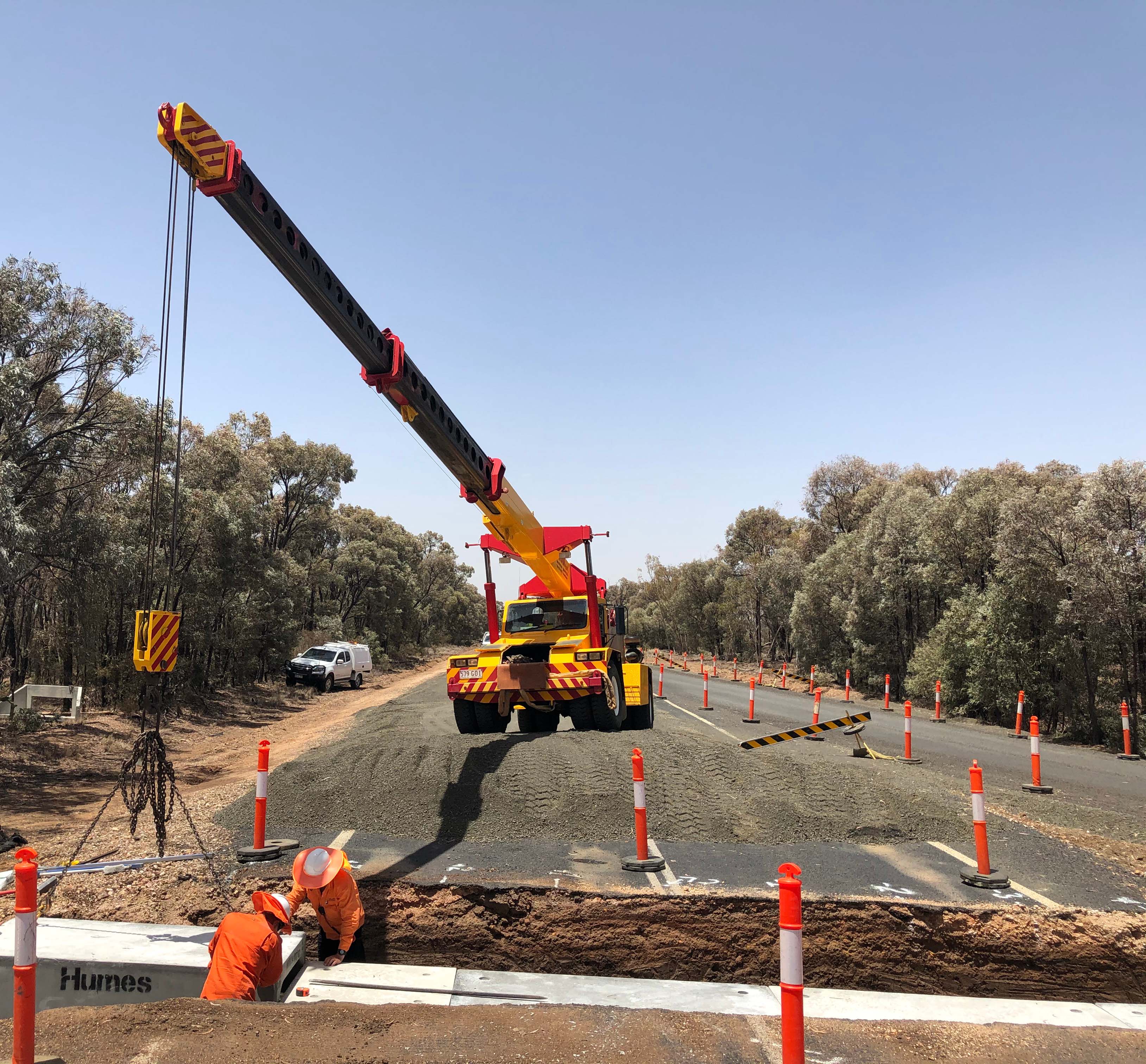 Road works with crane