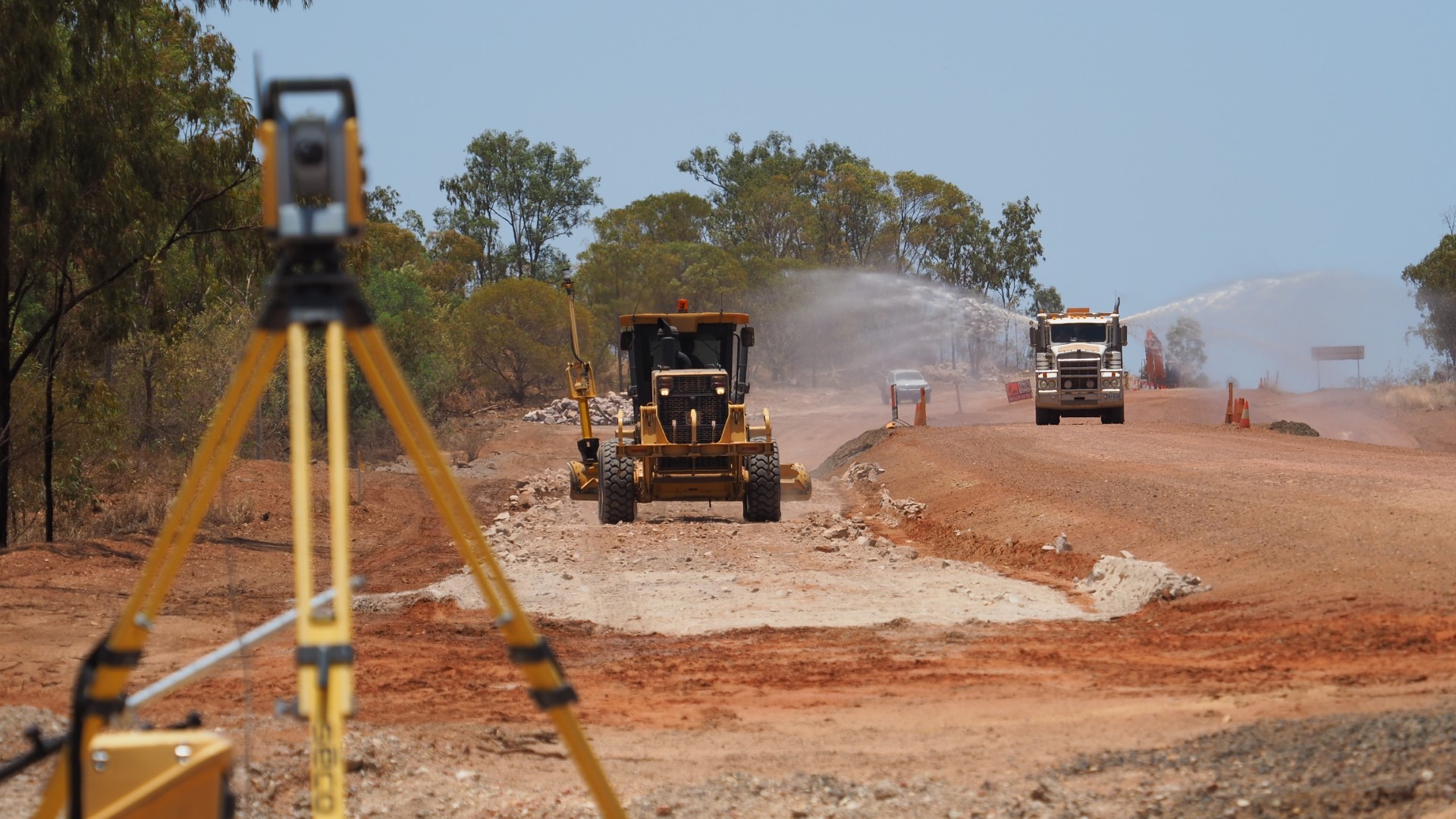 Road works on a rural dirt road