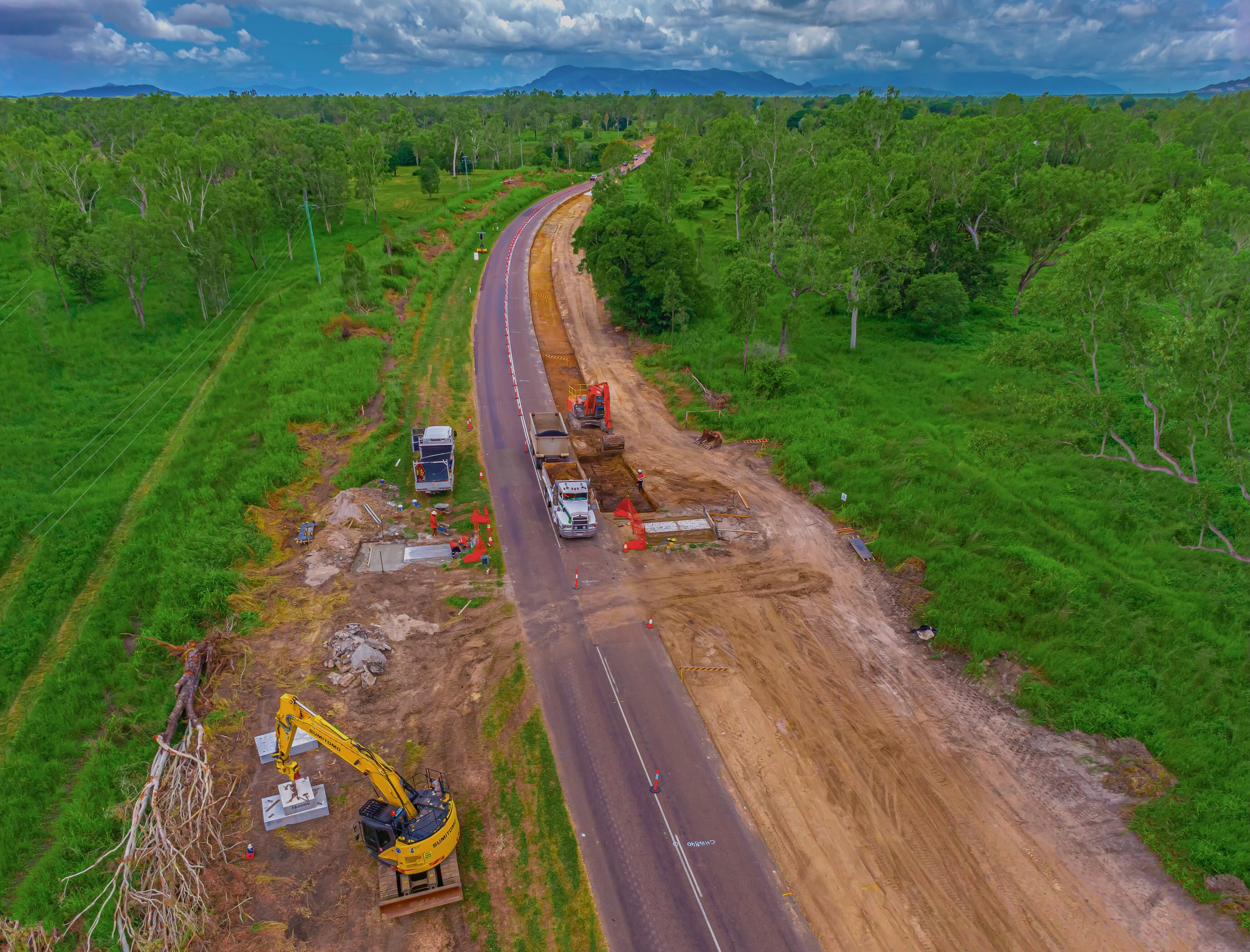 Aerial view of road works