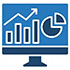 A computer monitor with a bar and pie graph on it.
