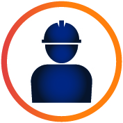  Icon of a stick figure wearing a hard hat with a circle around it