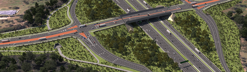 An aerial view of a section of the preferred solution between Anzac Avenue and Caboolture-Bribie Island Road