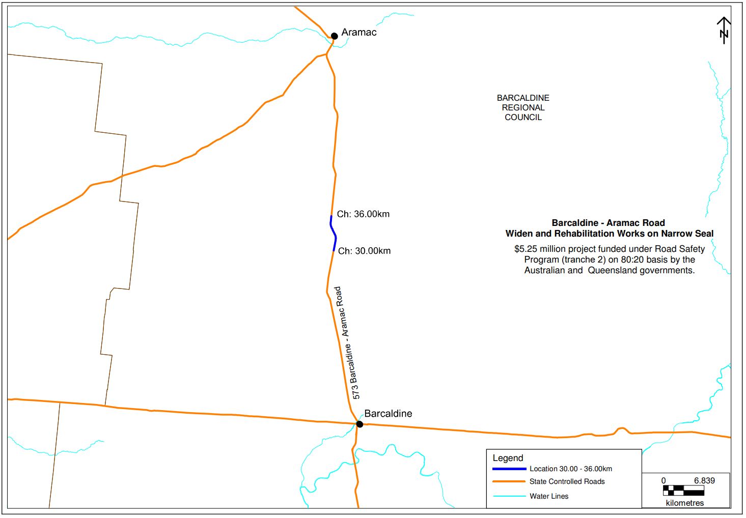 Barcaldine Aramac Road project location map