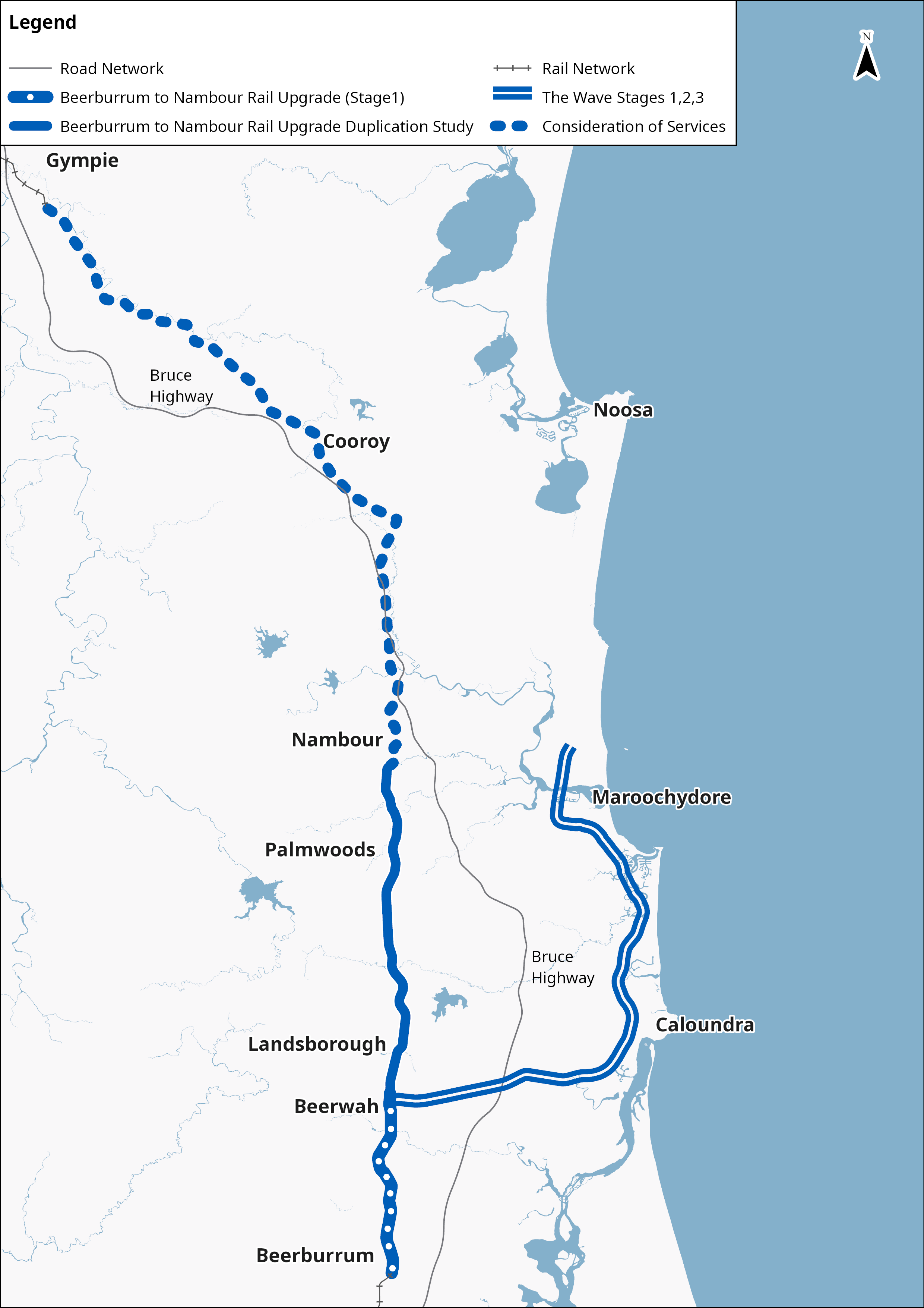 map showing location of Beerburrum to Nambour Rail Upgrade Duplication Study 