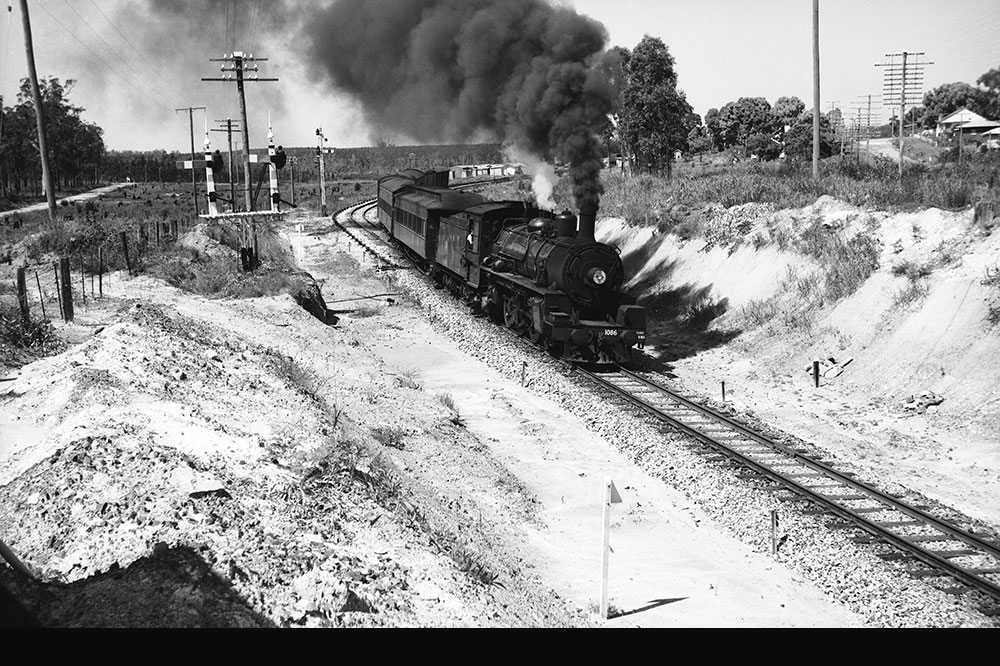 Beerburrum Road overbridge looking back toward Beerburrum station in 1965