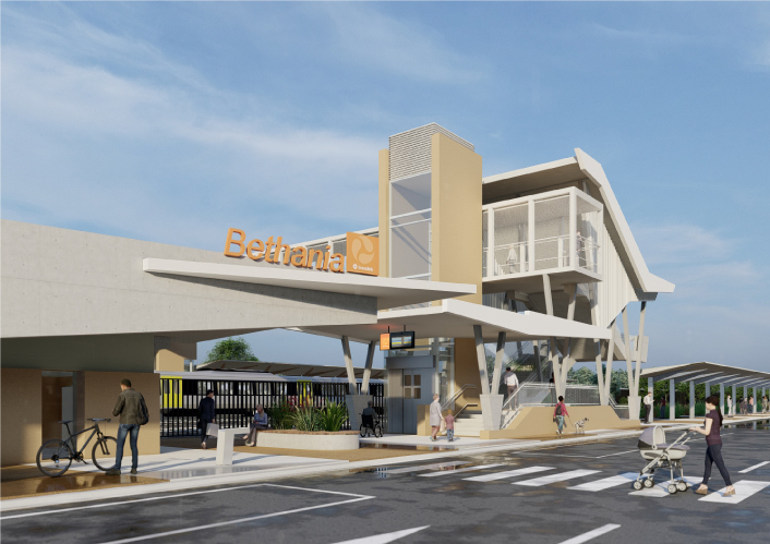 Artist impression of the Bethania train station from street view. 
