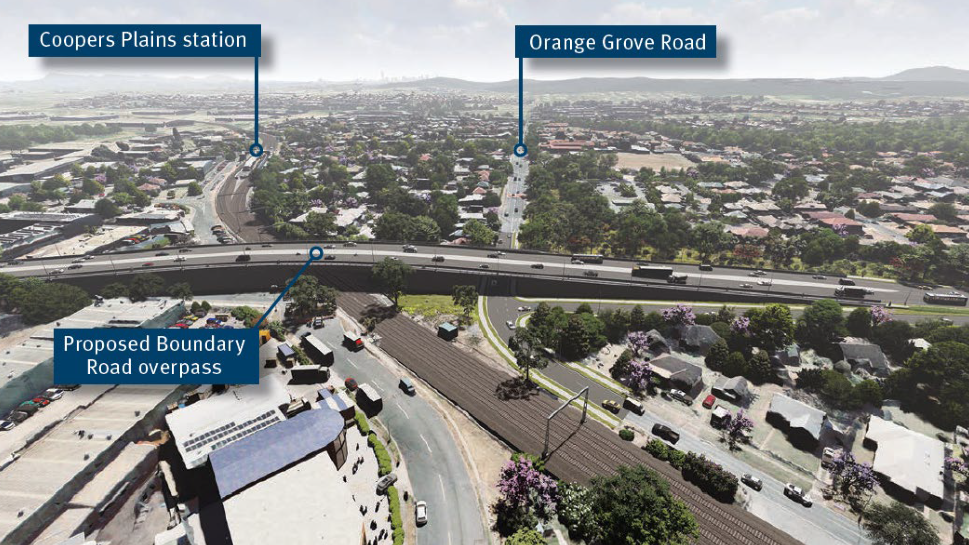 Artist impression of option 1: Boundary Road overpass.