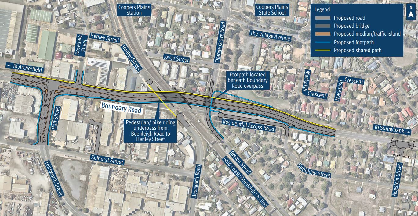 Boundary Road Coopers Plains rail level crossing proposed concept design option 1