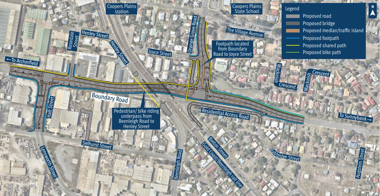 Boundary Road Coopers Plains rail level crossing proposed concept design option 2