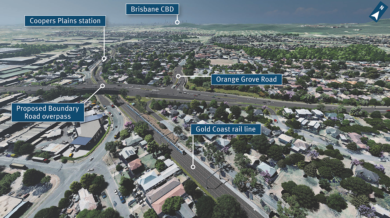 Boundary Road overpass, looking North towards Brisbane CBD.