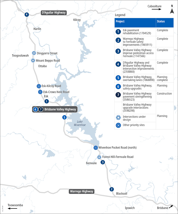 Brisbane Valley Highway program project map.
