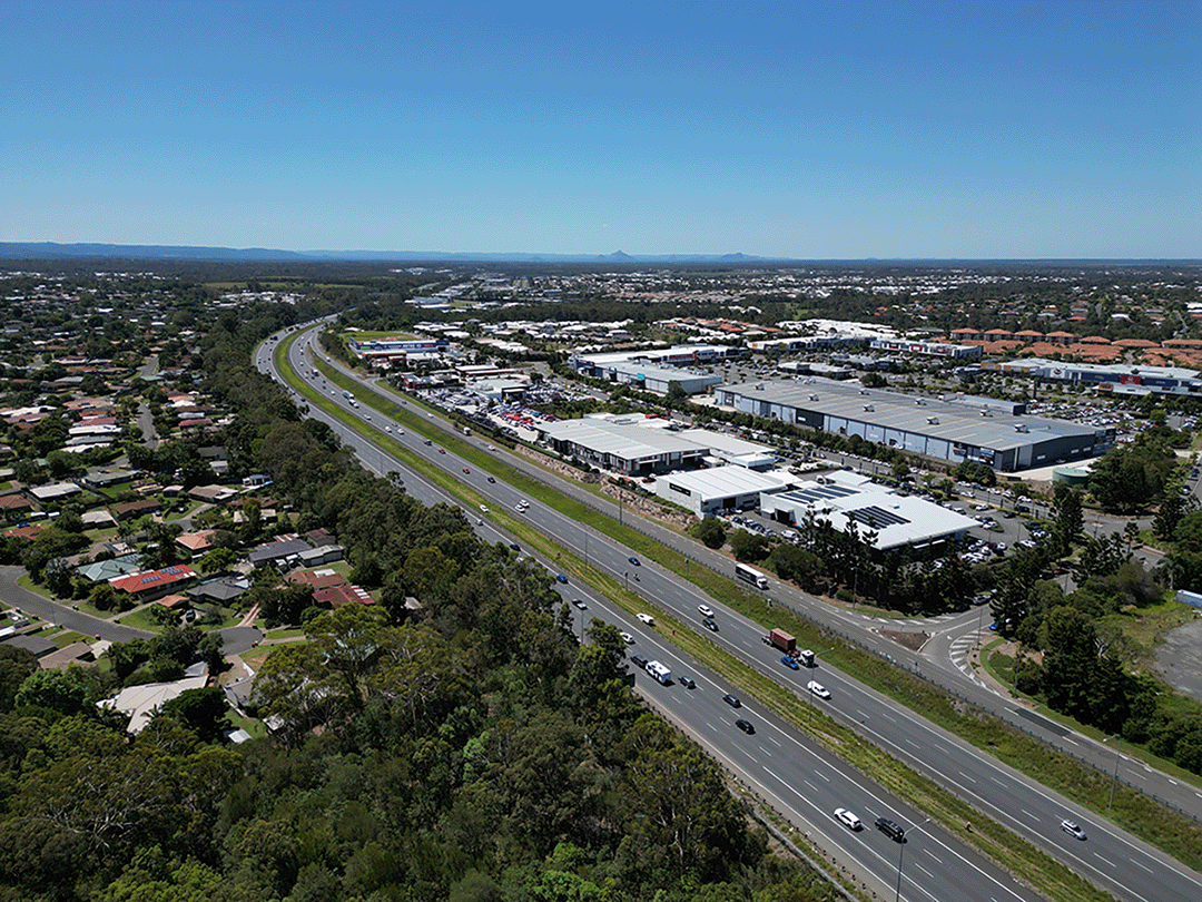 Aerial view of Anzac Avenue to Uhlmann Road