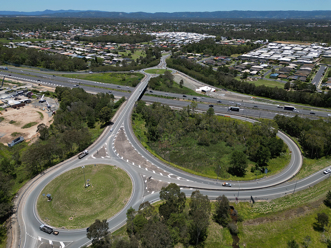 Aerial view of Buchannan Road to Caboolture-Bribie Island Road