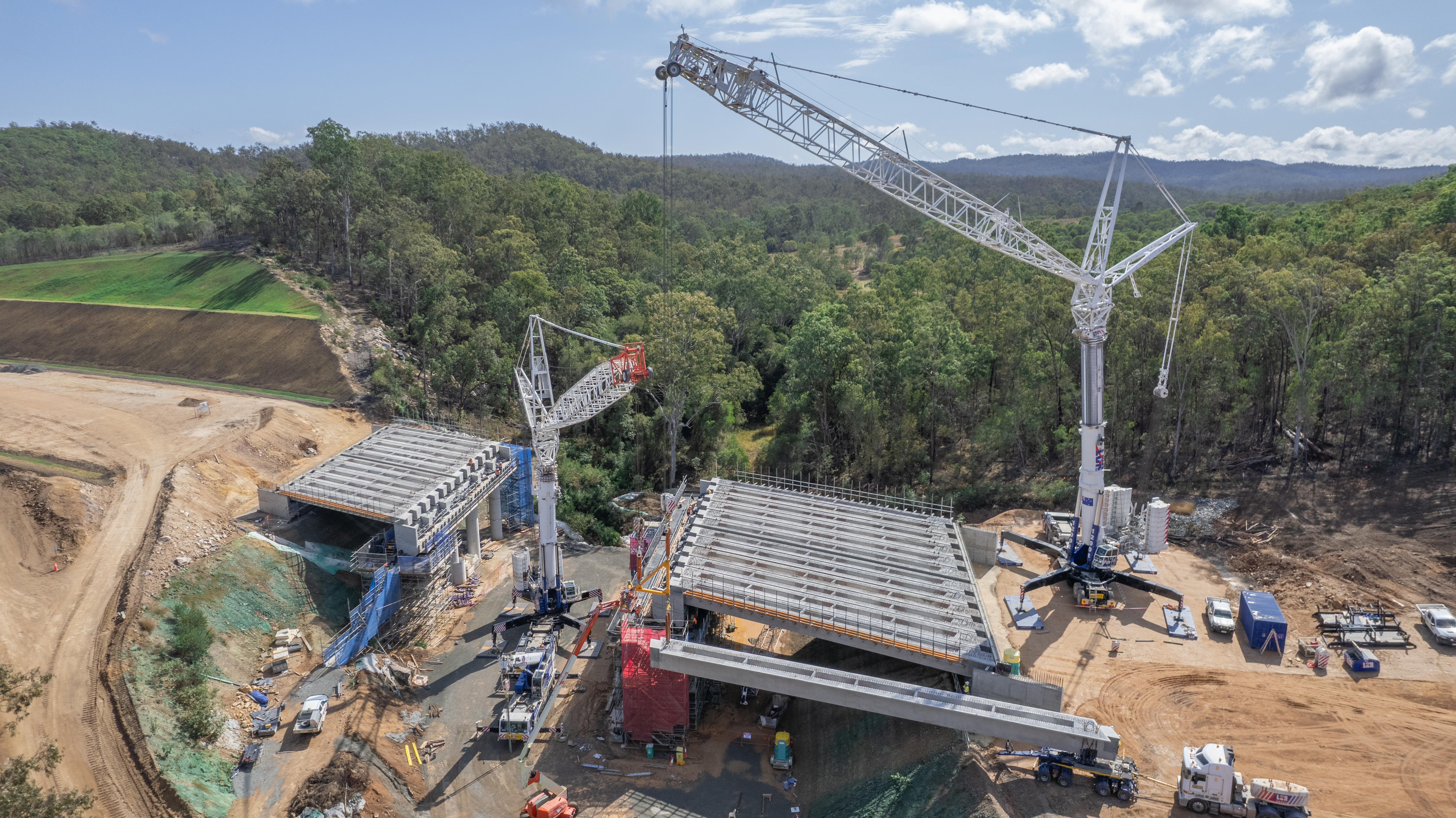First of the final batch of girders being installed on Contract 2 at Keliher Creek bridges