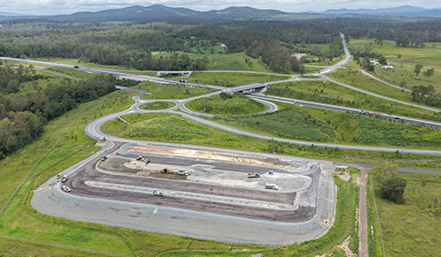 aerial image of the Curra rest area under construction