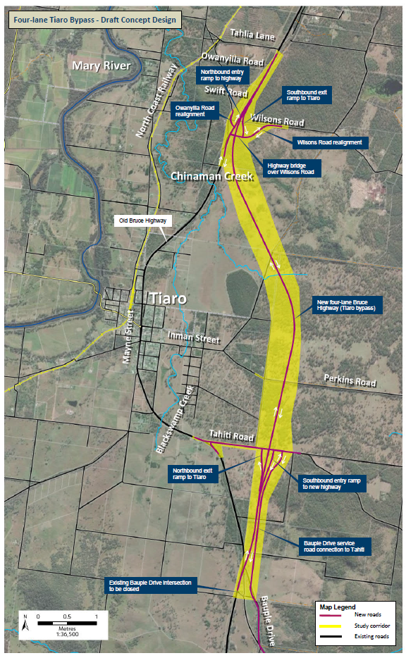 Bruce Highway (Gympie Maryborough), Tiaro Bypass, construct four lane bypass Department of