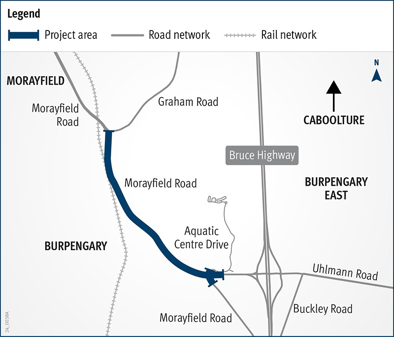 Burpengary – Caboolture Road (Morayfield Road), Aquatic Centre Drive to Graham Road, planning, location map